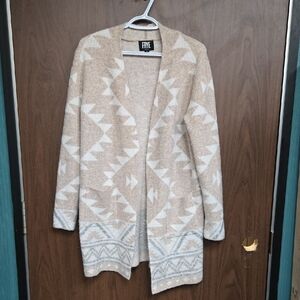 Frye Size M Beige White Grey Midi Length Knit Open Cardigan